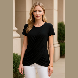 NWOT Skinnygirl Hannah Drape Front Short Sleeve Tee Medium BLACK